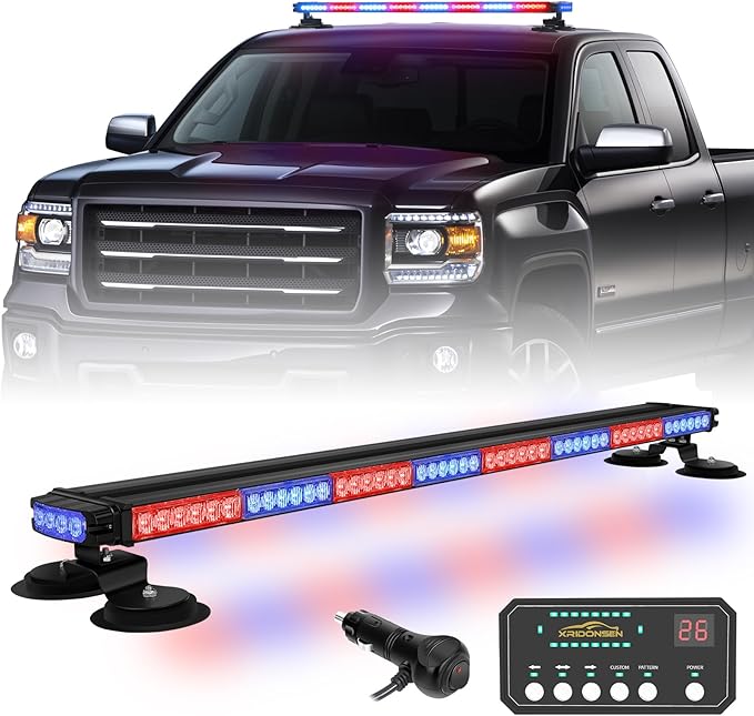 XRIDONSEN 37 inch 104 LED Roof Top Police Lights Red Blue Magnetic Police Light Bar Emergency Strobe Lights Warning Hazard Flashing Safety Traffic Advisor for Law Enforcement Vehicles Truck Pickup SUV