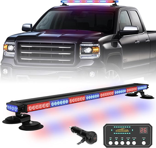 XRIDONSEN 37 inch 104 LED Roof Top Police Lights Red Blue Magnetic Police Light Bar Emergency Strobe Lights Warning Hazard Flashing Safety Traffic Advisor for Law Enforcement Vehicles Truck Pickup SUV