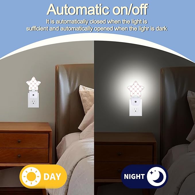 Night Light,Pink Bow Plug into Wall with Dusk to Dawn Light Sensors,Abstract Bows Warm Star Nightlights for Bedroom,Bathroom,Hallway,Kitchen Home Decor Desk Lamp
