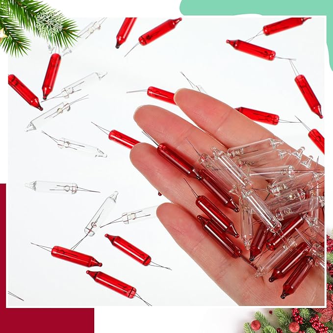 Mudder 500 Pcs Christmas Tree Replacement Light Bulbs 2.5v Christmas Light Bulbs Incandescent Xmas Decorative Replacement String Lights Outdoor Indoor(Red White)