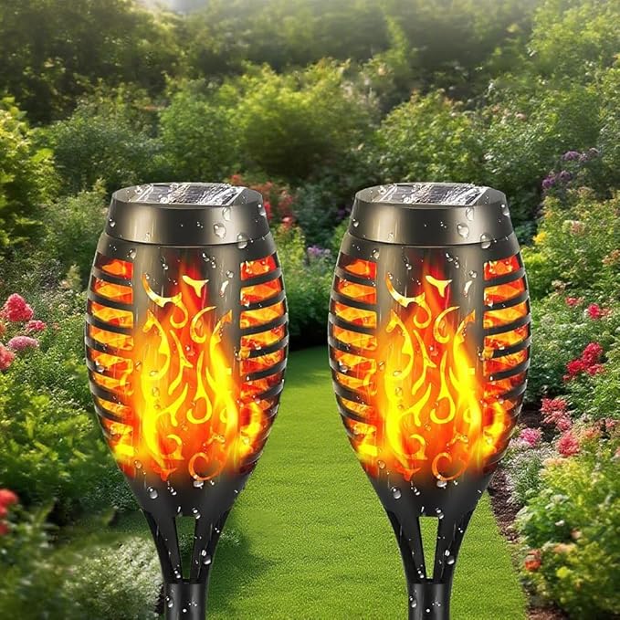 Solar Torch Lights Outdoor, IP65 Waterproof with Realistic Flickering Flame - Auto On/Off Garden Lights for Patio, Yard, Pathway, Enchanting Party Decor (6Pack)