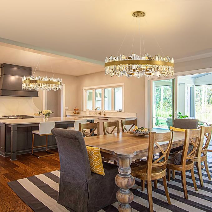 Siljoy 20-Light Modern Crystal Chandeliers, Large Brushed Gold 2-Tiers Raindrop K9 Crystal Ceiling Light, 3 Way Dimmable Pendant Lighting Fixture for Dining Living Room Kitchen Island Bedroom D39.4''