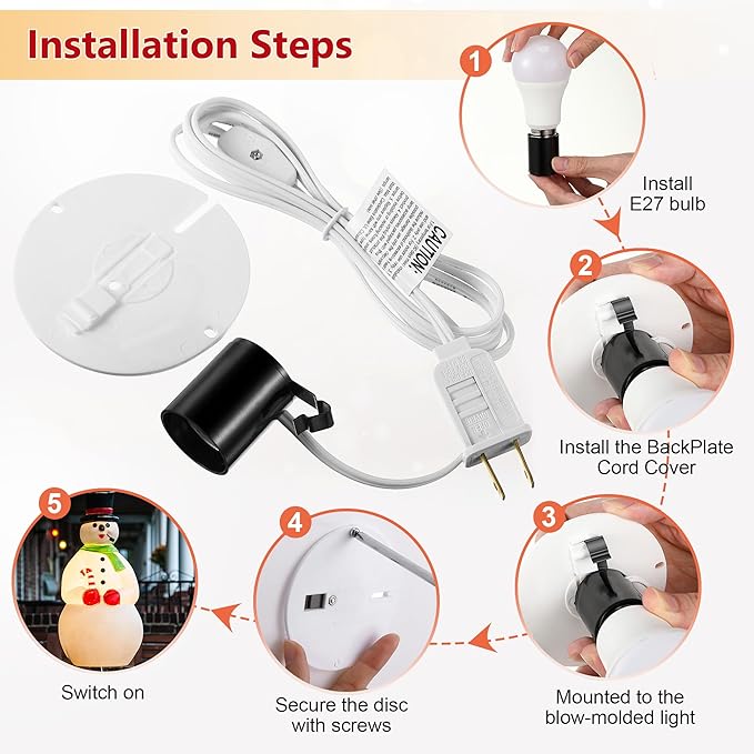 Meonum 4 Set Blow Mold Light Kit Replacement, E27 E26 Single Light Cord Kit with Switch Fuse Plug, for Indoor Outdoor Halloween Christmas Village House Craft Decorations and Salt Lamp