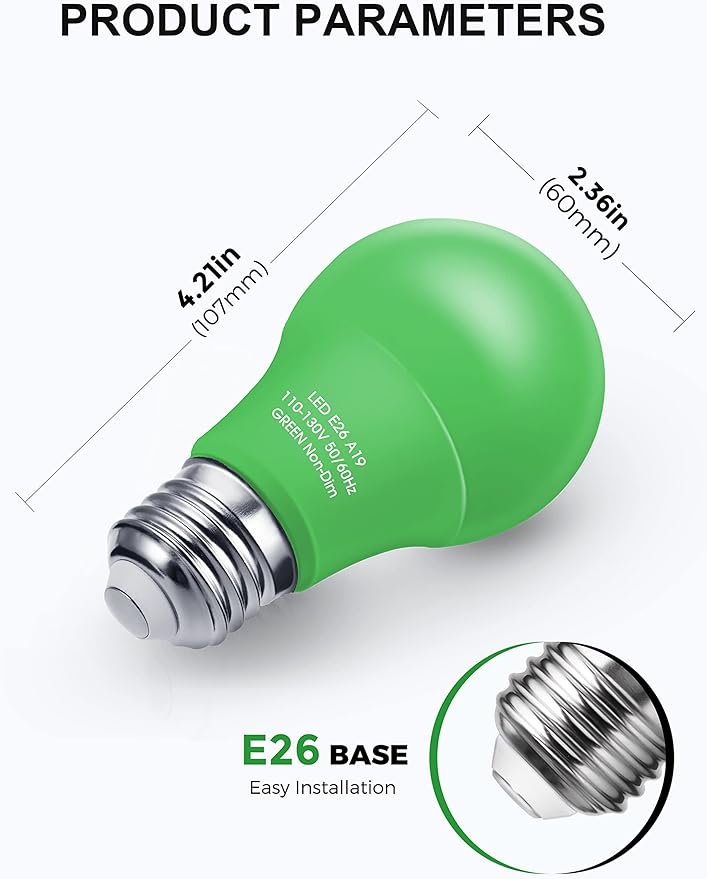 Red Light Bulbs Green Light Bulbs [4 Pack] - A19 LED Red and Green Bulbs 9W (60W Equivalent) - E26 Base Colored Light Bulb for Christmas Party Porch Decor