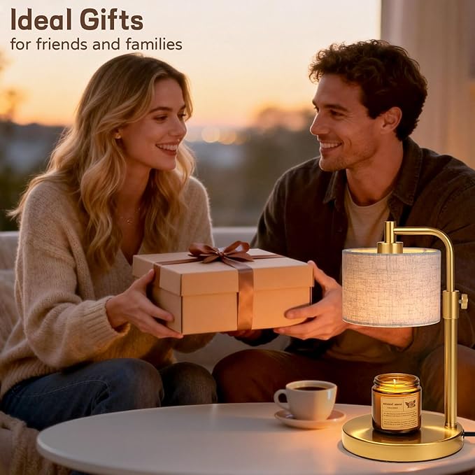 Candle Warmer Lamp, Candle Lamp Warmer with Timer Adjustable Height Wax Warmer Lamp for Jar Candles, Birthday Gifts for Women House Warming Gifts (Gold Linen)