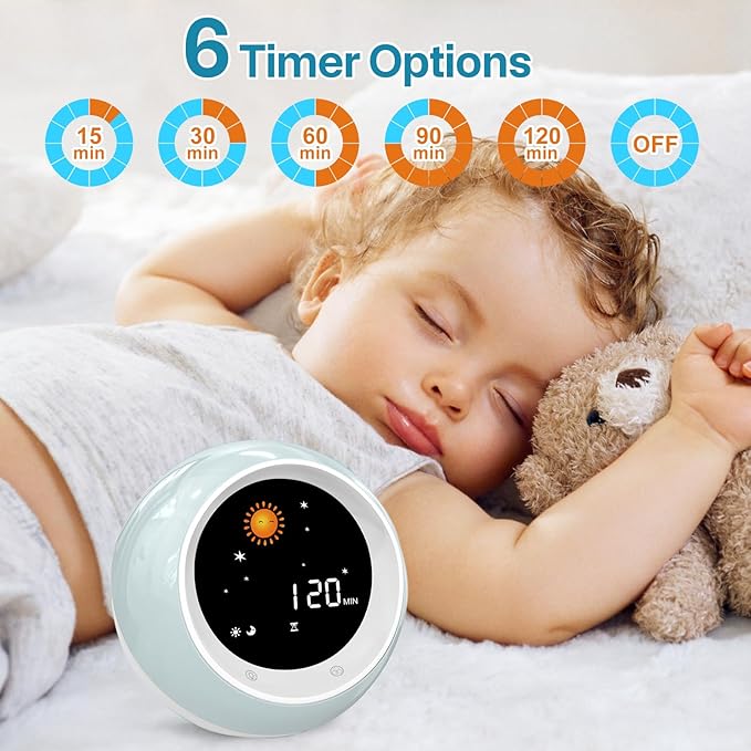 I.CODE Sun & Moon Rise Kids Alarm Clock, Children's Sleep Trainer ,Sleep Sound Machine, Wake Up Light & Night Light ,Teach Kids Day & Night