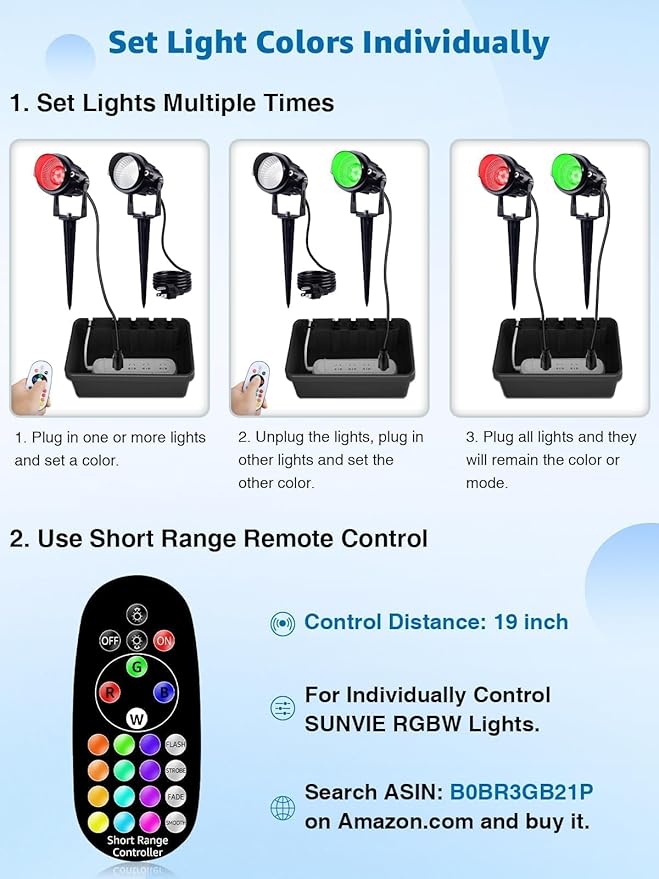 SUNVIE Christmas Spot Lights Outdoor 12W RGB LED Color Changing Landscape Lights with Remote Control 120V Landscape Lighting Waterproof Outdoor Spotlight for Yard Garden Patio Lawn Decorative, 2 Pack