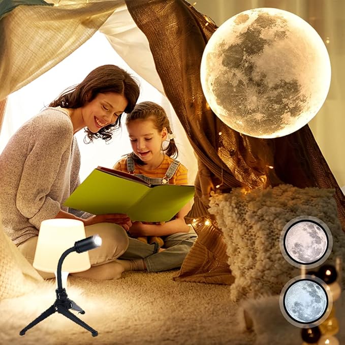 Non-Fade Moon Projector Night Light, USB Powered Moon Lamp Romantic Atmosphere Night Light Projector for Bedroomr, Gift for Kids Moon Lover Couples Selfie Wall Ceiling Decor with 3 Colors