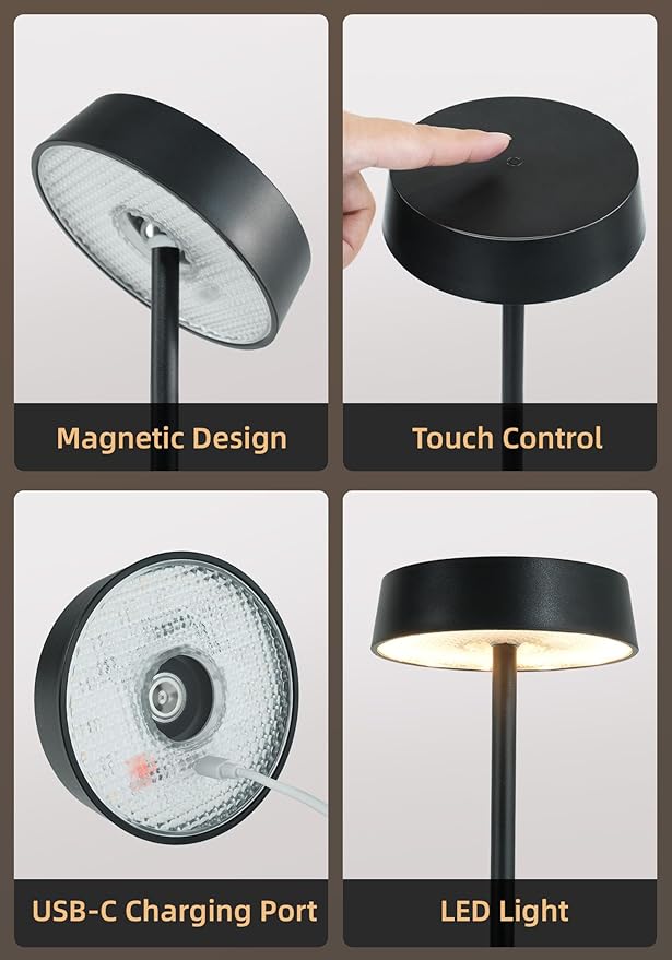 Cordless Lamp, Outdoor Waterproof, Dimmable Touch Control 3 Color Temperature, Battery Operated Portable, RGB, LED Memory Function, Rechargeable Table Lmap, Desk Lamp, Patio Dinning Restaurant Kitchen