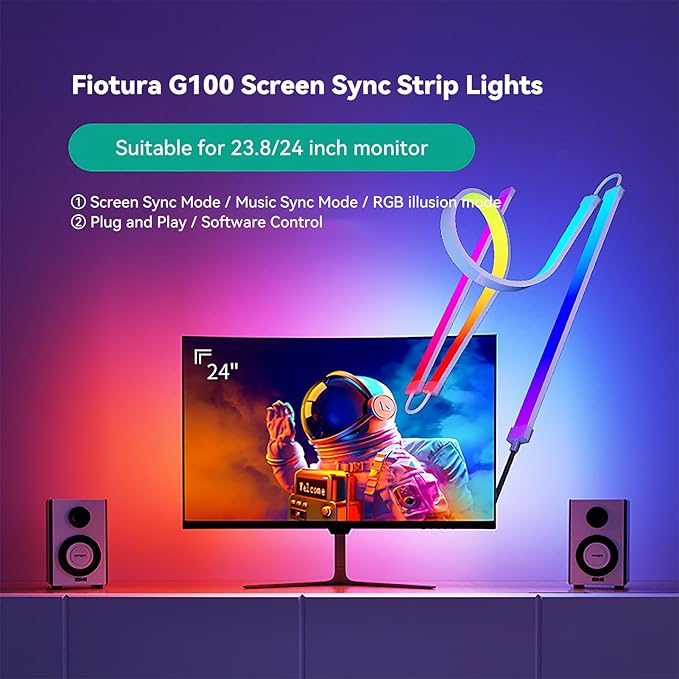Monitor LED Backlights for PC & Mac, LED Strip Lights That Sync with Screen Color or Music, RGBIC Computer Light Bar Behind Monitor, LEDs for Desk Gaming, USB Port, Software Control (24 in)