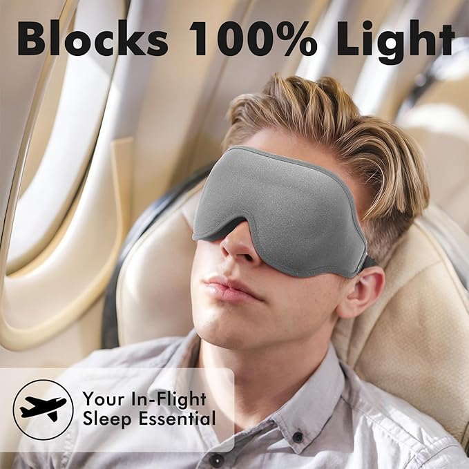 Sleep Eye Mask for Men Women, Weighted Eye Mask Blackout with Adjustable Strap, Lash Extensions Sleeping Mask for Travel (Grey, 4.6oz)