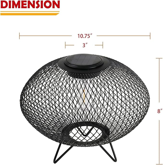 Solar Yard Set of 2 Outdoor Table Lamps with Metal Wire Shades & LED Lights, 8" Solar-Powered Modern Table Lights for Yard, Porch, Garden, or Pathway