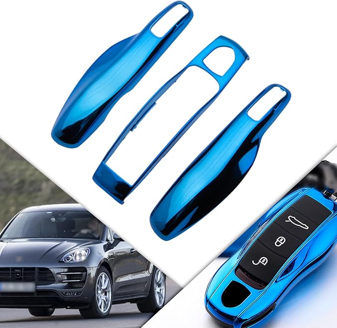 x xotic tech Blue Key Fob Cover Smart Remote Shell Case, 3 pcs Set Full Protection, Compatible with Porsche Boxster Cayman 981 Carrera 911 991 918 Spyder Macan Cayenne Panamera