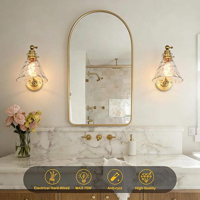 Industrial Vintage Slope Pole Wall Mount Single Sconce with Funnel Flared Clear Glass Shade, Swing Arm Wall Sconce Light Lamp Fixture Hardwired