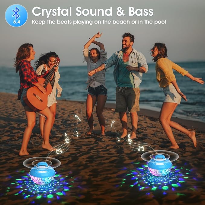 Blufree Bluetooth Pool Speaker w/Colorful Pool Fountain Light, 3 in 1 Floating Pool Speaker Loud Sound, IP68 Waterproof Floating Hot Tub Speakers, Bluetooth 5.4, 24H Playtime Pool Wireless Speakers