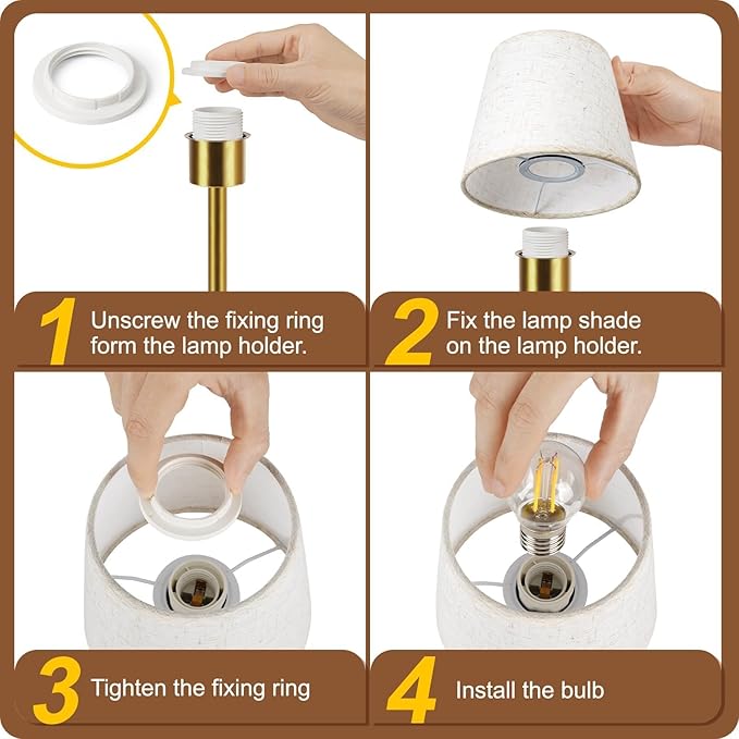 FRIDEKO HOME Rechargeable Table Lamp Gold - Cordless Battery Operated Lamp, Fabric Shade Desk Lamp, Wireless Lamp for Decor Bedroom Dining Table Counter (1pcs-Linen-Bulb Included-15.7in)