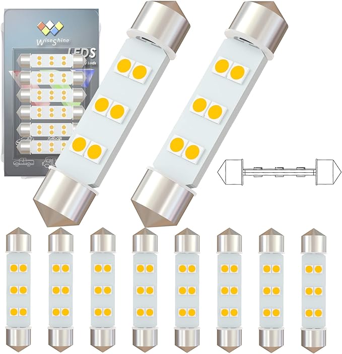 360 deg DC 12V 44mm Festoon LED Bulb 578 LED Car Bulb Warm White 212-2 for Camper RV Automotive Interior Dome Reading Map Cargo Lights (Pack 10)
