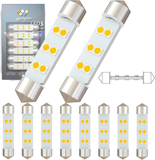360 deg DC 12V 44mm Festoon LED Bulb 578 LED Car Bulb Warm White 212-2 for Camper RV Automotive Interior Dome Reading Map Cargo Lights (Pack 10)