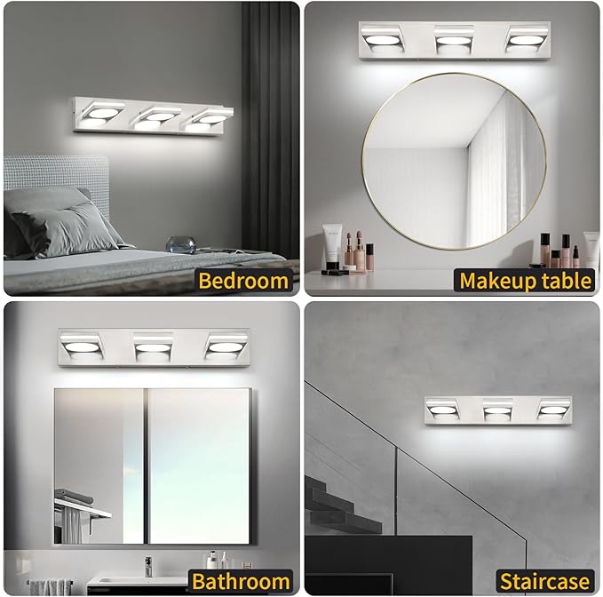 OKELI LED Modern Bathroom Vanity Light Fixtures (3-Light, 22-Inch), Brushed Nickel Acrylic Bathroom Wall Lighting Fixtures Over Mirror, 3CCT, ETL Listed, Dimmable