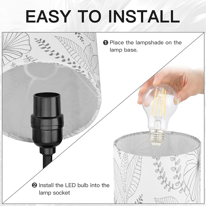Touch Control Bedside Lamp with 2 USB Ports, 3-Way Dimmable Table lamp for Bedroom, Nightstand Lamp with Round Flower Fabric Shade for Living Room Home Office (E26 LED Bulb Included)