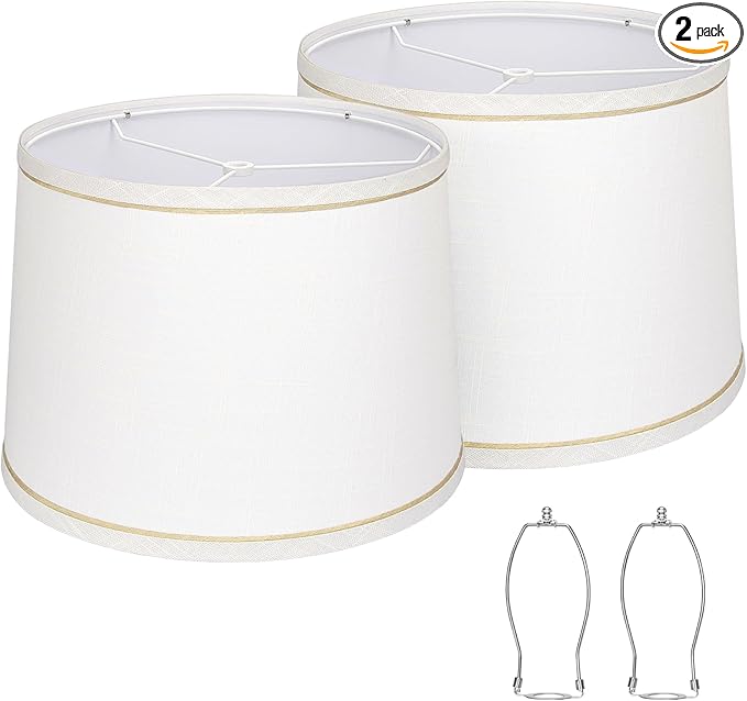 Lampshades Set of 2 for Table Lamps, Floor Lamps, Fabric White Lamp Shades 11.6" Top x 12.6" Bottom x 9.8" High, Drum Lampshades(Spider Fitter), Medium Lamp Shades Replacement, Easy Assembly Required
