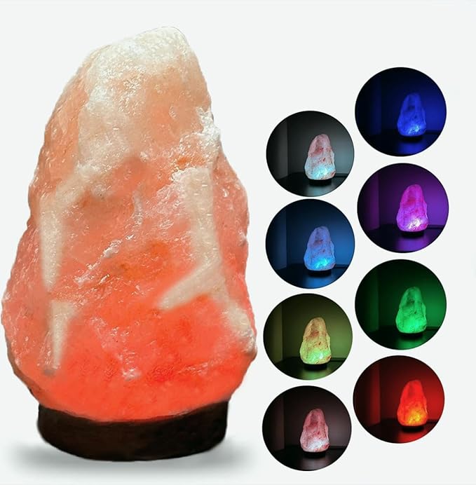 Mini Natural Salt Rock Lamp 7 Colors,Himalayan Night Light Color Changing，USB Salt Rock Lamps,Premium Wood Base， for Home Decor，Unique Gift