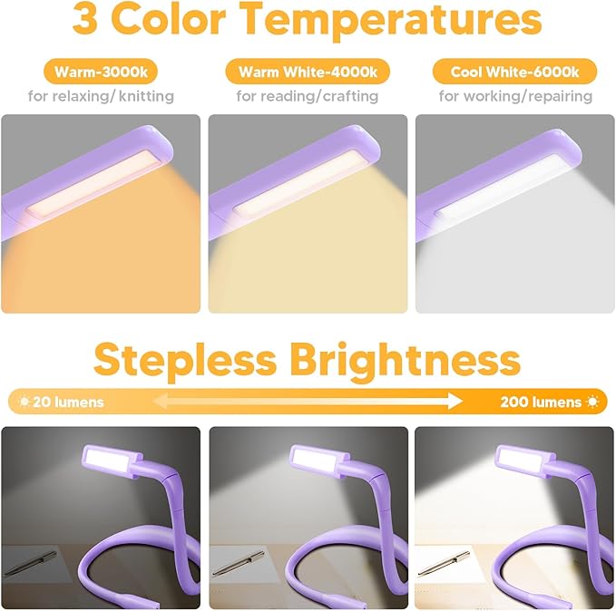 Purple Neck Reading Lights for Books in Bed, Mother's Day Gifts for Mom Daughter Grandma Mothers Day Gift Teen Girls Readers Book Accessories Craft Knitting Gifts for Grandma Sewing Crochet Supplies