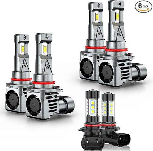 Compatible for 2003 2004 2005 2006 Chevy Silverado Fog Lights 1500 2500 3500HD, 9005 High Beam 9006 Low Beam 9145/9006 Fog Light Bulbs, 6000K Bright White, Pack of 6