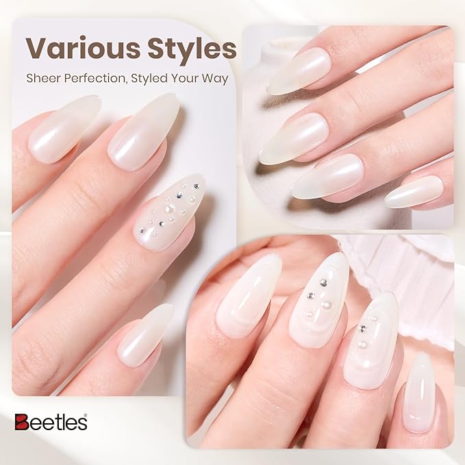 Beetles Vanilla Scoop White Gel Nail Polish - 15ML Full Size Milkshake White Nail Polish Neutral Jelly Gel Base Color Nail Concealer Sheer Translucent Effect Soak Off UV Nail Art DIY Manicure Gifts