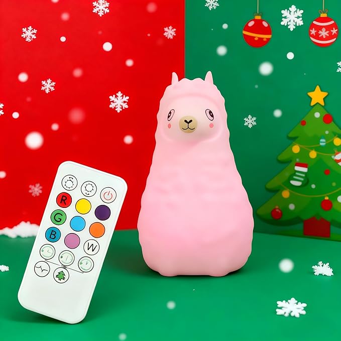 Cute Llama Night Light for Kids, Silicone LED Nursery Lamp with Soft Glow, Rechargeable Touch Control Bedside Lamp for Bedroom, Night Light Up Toddler Bed Rooms