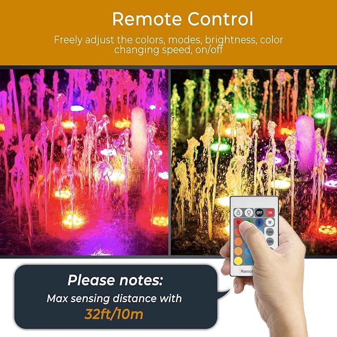 SHOYO Underwater Pond Lights, Colored Submersible Spot Lights, 36 LED Spotlight for Yard IP68 Waterproof Remote Control Multi-Color Dimmable Adjustable for Outdoor Fountain Landscape, Set of 8
