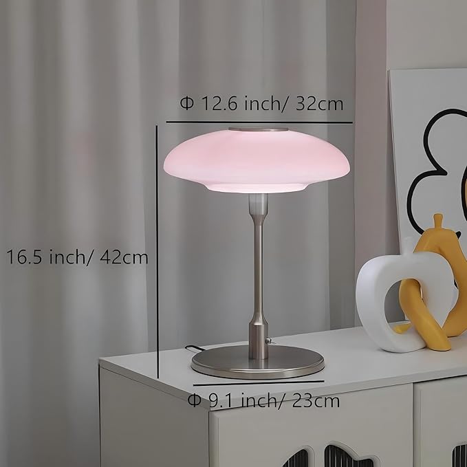 LIGHTLAND Nordic Medieval Table Lamp, Vintage Metal Glass Bedside Lamp with Toggle Switch and 3 Color Light Bulbs, Decorative Table Lamp for Study Bedroom Living Room (Pink+Chrome, 12.6 * 16.5 Inch)