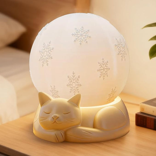 Bedside Table Lamp for Bedroom - Touch Control Rotating Cat Lamp with 3 Color Temperature, Rechargeable Battery Operated Cordless Lamp for Nightstand, Nursery, Kids Room