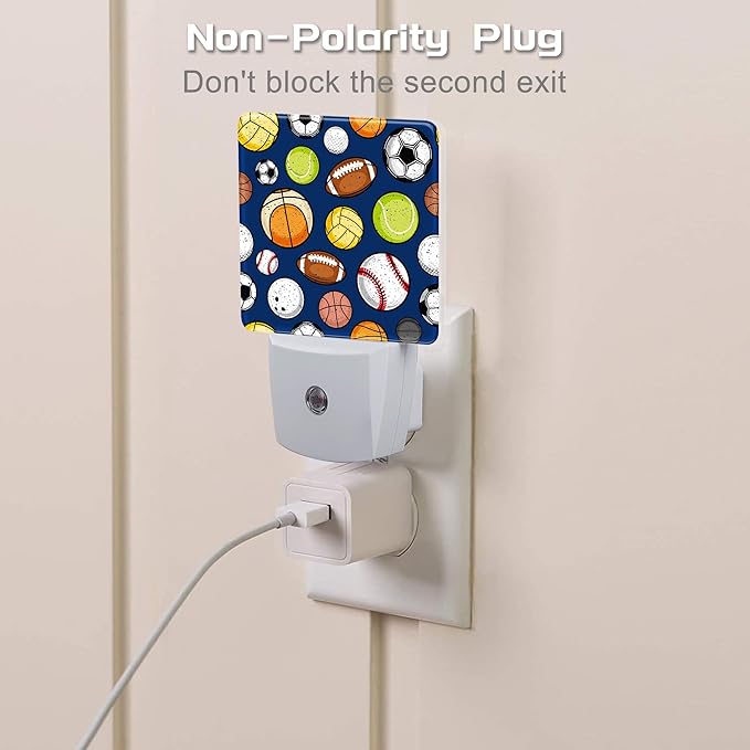 Retro Sports Balls Night Light, Colorful Balls Dusk to Dawn Night Light Plug in,0.5w Energy Saving Sleep Friendly NightLight for Kids Boys Girls Home Bedroom Living Room Kitchen Decor