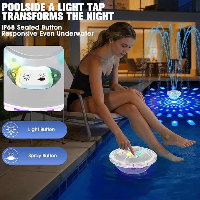 2026 Upgraded Pool Fountain, Rechargeable Pool Water Fountain with Light,Floating LED Pool Fountain,4FT Spray Swimming Pools Fountains Pump for Above Ground & Inground Pools Fountains-White