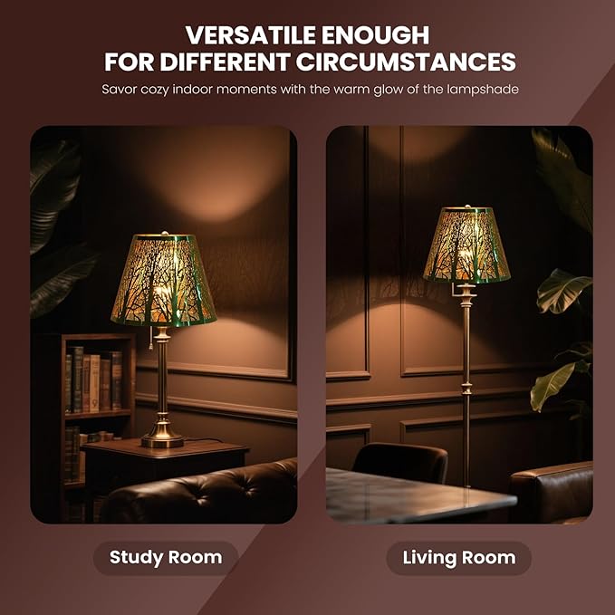 Small Metal Lampshade Forest Etching Forest Lamp Shade Pattern 6'' Top 10'' Bottom Height 7.5'' Fits For Table Lamps And Floor Lamps Spider Fitter Stainless Steel Green outside Gold inside ALUCSET