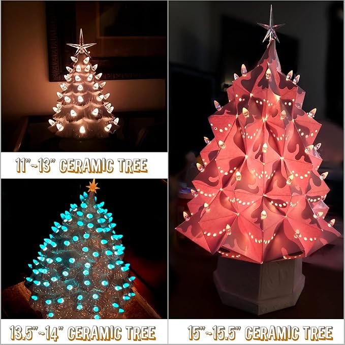 Ceramic Christmas Tree Replacement Lights Bulbs, Orange Medium Twist Plastics Pegs Ornaments for Ceramic Tree(87 Bulbs＆ 3 Topper Star)