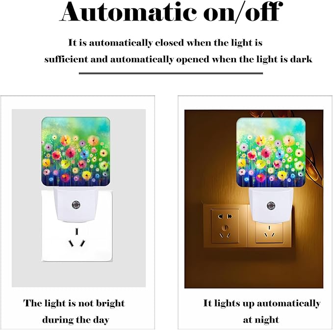 Colorful Countryside Wildflowers Night Light,Plug Into Wall Decor for Stairway,Hallway,Kitchen,Dusk to Dawn Sensor Nightlights for Boys/Girls/Women/Men Room Gifts