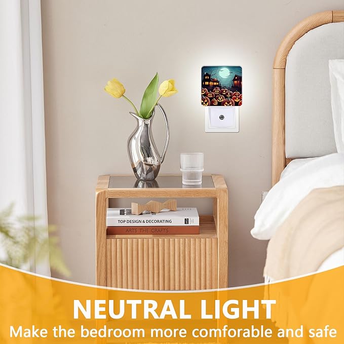 Halloween Pumpkin Night Light, Plug-into Nightlight White LED Lamp, Energy Efficient Decor Desk Lamp for Bedroom Hallway Stairs Bathroom