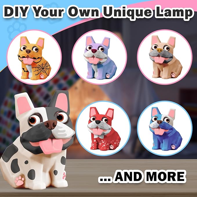 FUNZBO Paint Your Own Dog French Bulldog Lamp Kit - Easter Basket Stuffers, Arts and Crafts Supplies Painting for Kids Teens, DIY Night Light Dog Toy for Girl Boy 3 4 5 6 7 8 9 10 11 12 Birthday Gifts