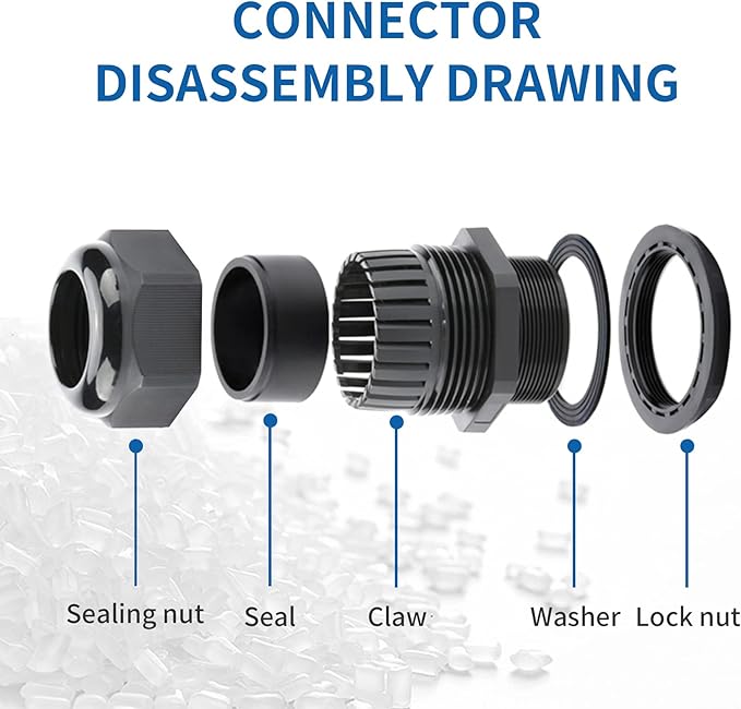 Cable Gland Waterproof,LISTENJIALE 50 pcs Adjustable 3-16mm Waterproof Cable Connectors PG7 PG9 PG11 PG13.5 PG16 PG19 Plastic Cable Gland Joints with Gaskets in PP Box(Black)