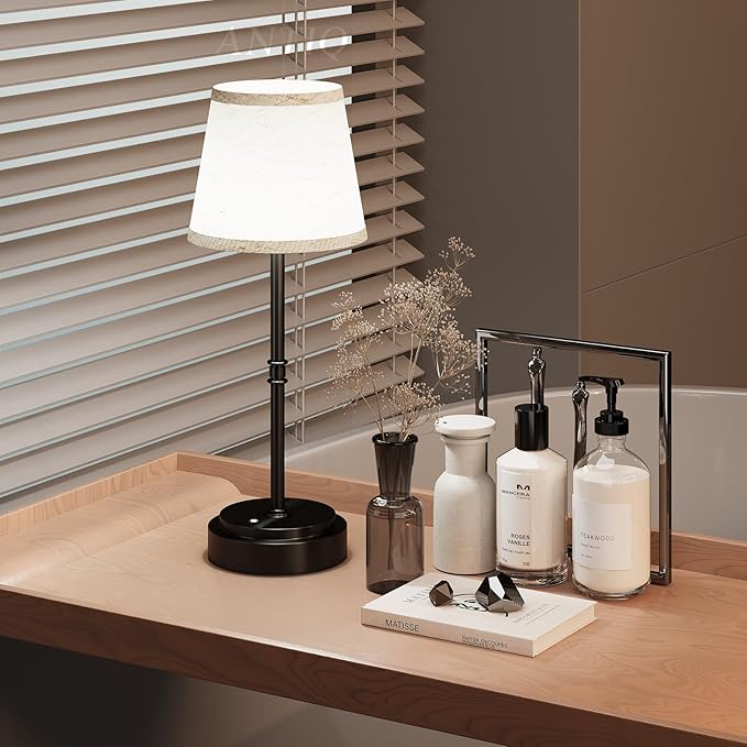 Cordless Table Lamp Rechargeable Black - 1 Pack 7500mAH Battery Operated Lamp for Decor, 3000K Stepless Dimming Touch Control Wireless Lamp for Bedroom, Dining Table, Counter, Living Room