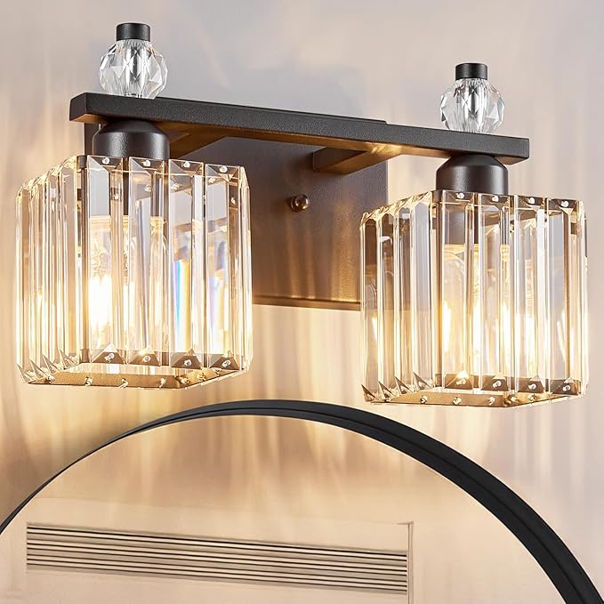 Vanity Lights 2-Light Modern Crystal Vanity Light Sand Black Bathroom Light Fixtures Over Mirror Crystal Bathroom Vanity Lighting Fixtures