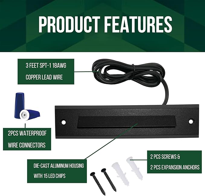 GKOLED 2-Pack Low Voltage 9-15V AC/DC LED Linear Step Lights, 2W Landscape Cutoff Stair Riser Light, Outdoor Waterproof Accent Lighting Fixtures, Die-cast Aluminum with Black Powder Coated Finish