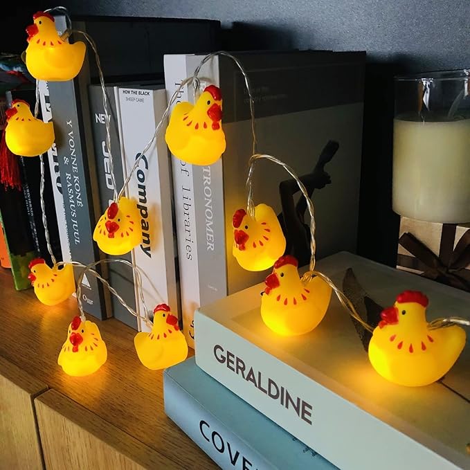 5.4 FT Easter Chick String Lights,10 LED Christmas Hen Fairy Light Chick Lamp Battery Operated for Home Party Camping Decoration (Chick)