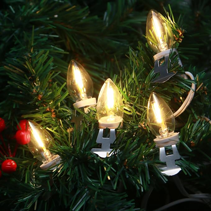 1Pack Accessory Cord with 12 LED Light Bulbs and Outlet - 20.6FT White Cord, Warm White C7 Lamp for Halloween and Christmas Village Accessories