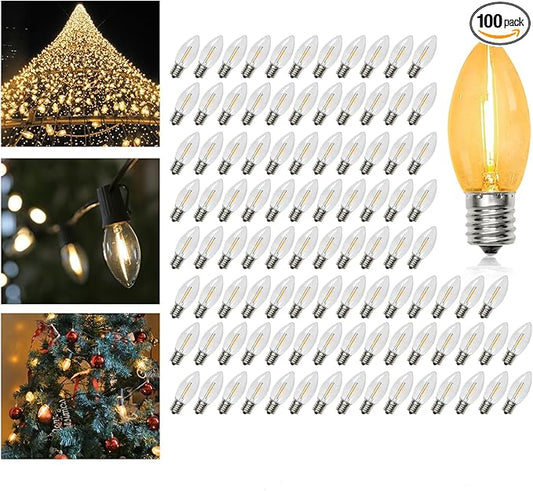 KGC C9 LED Replacement Christmas Lights Bulbs-0.6W Equivalent to 7W, Warm White 2200K, No Glass Shatterproof & Waterproof Plastic Bulbs, E17 Screw for Indoor Outdoor Patio String Lights 100 Pack