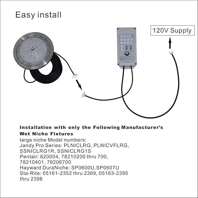 10 Inch LED Multicolor Inground Pool Light – Stainless Steel Housing, 150ft Cord, RGB Controller for Wet Niche