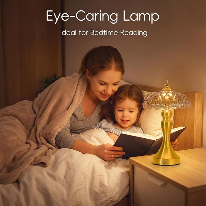 Cordless LED Table Lamp with Glass Shade, 3-Level Brightness & 3 Color Temperatures Touch Control, Rechargeable Portable Bedside Lamp for Nightstand Bedroom Living Room (Amber)