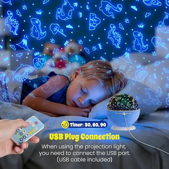 Night Light Projector,Night Light for Kids Room with Remote and Timer,360° Rotation,3 Projection Films,18 Light Modes,8 Lullaby Songs,Kids Night Lamp, Christmas Birthday Gifts for Boys Girls (Blue)